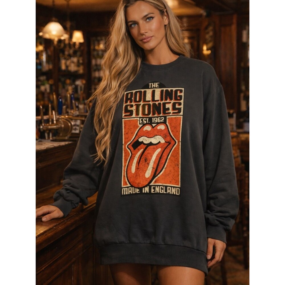 H&M Rolling Stones Sweatshirt Tongue Logo Band Graphic Oversized - Picture 2 of 5